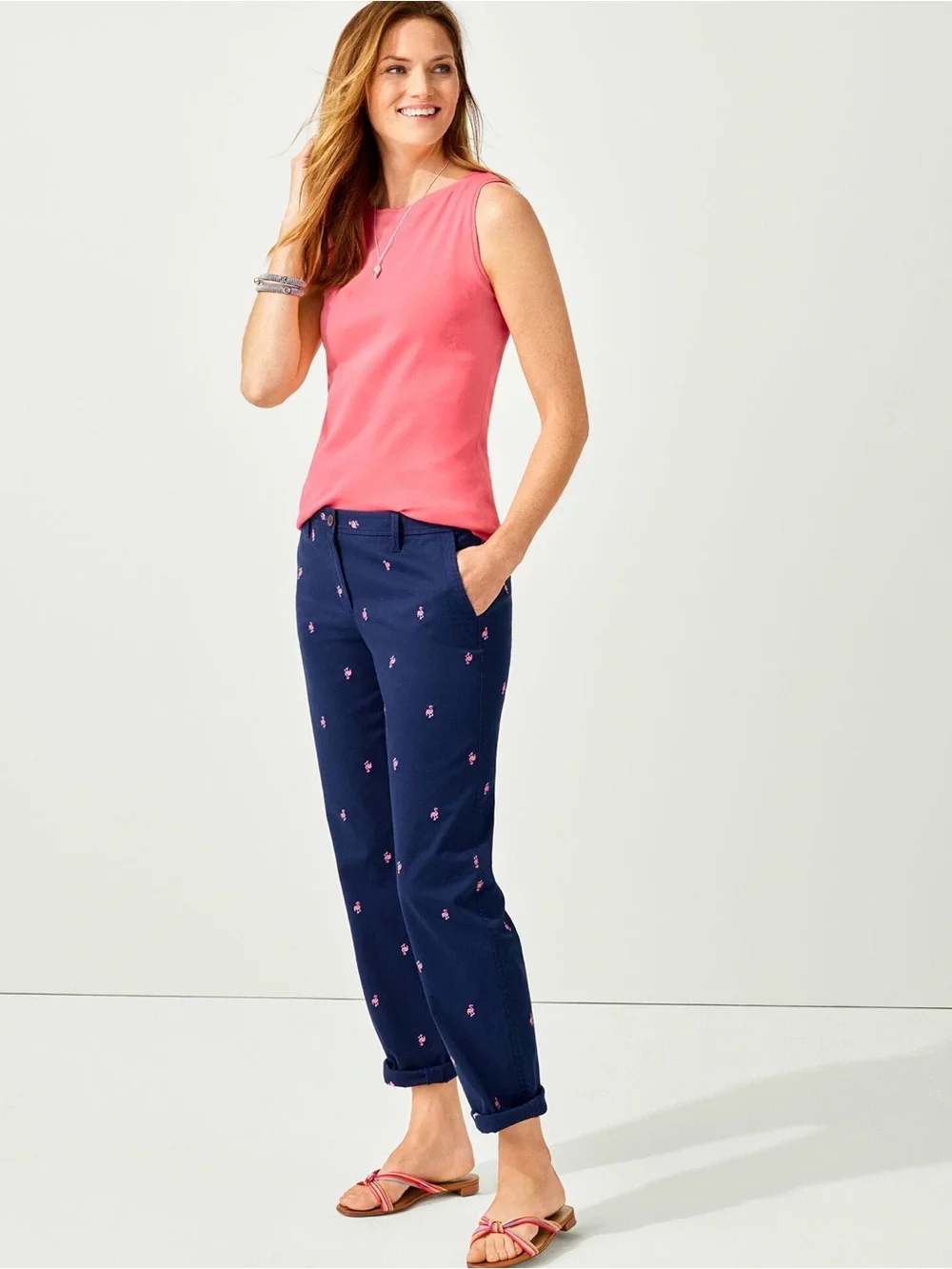 Talbots Navy Relaxed Chino Pants with Pink Flamingo Embroidery SIZE 20W - Picture 12 of 12